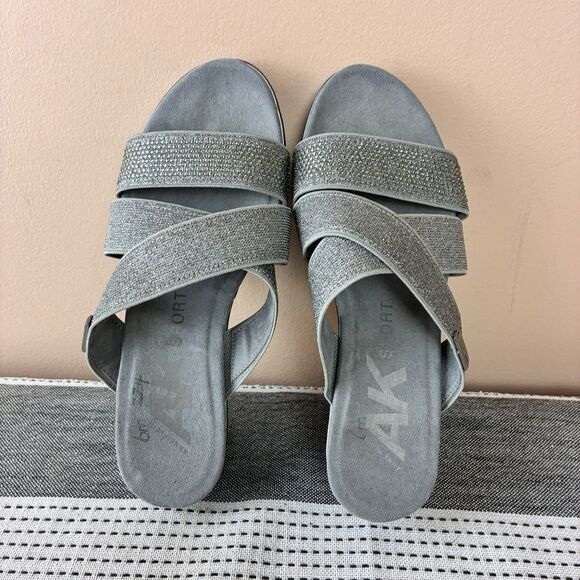 Anne Klein Sport Polly Gray Shimmer Cross Strap Wedge Women’s Sandals Size 6M - Picture 7 of 8